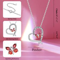 Sterling Silver Elegant Heart Shape Solid Color Butterfly Inlay Zircon Pendant Necklace main image 2