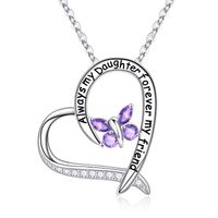 Sterling Silver Elegant Heart Shape Solid Color Butterfly Inlay Zircon Pendant Necklace sku image 2