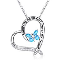 Sterling Silver Elegant Heart Shape Solid Color Butterfly Inlay Zircon Pendant Necklace sku image 3