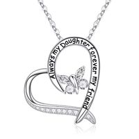 Sterling Silver Elegant Heart Shape Solid Color Butterfly Inlay Zircon Pendant Necklace sku image 4