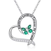 Sterling Silver Elegant Heart Shape Solid Color Butterfly Inlay Zircon Pendant Necklace sku image 5