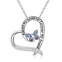 Sterling Silver Elegant Heart Shape Solid Color Butterfly Inlay Zircon Pendant Necklace sku image 6