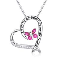 Sterling Silver Elegant Heart Shape Solid Color Butterfly Inlay Zircon Pendant Necklace sku image 7