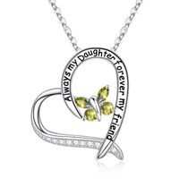 Sterling Silver Elegant Heart Shape Solid Color Butterfly Inlay Zircon Pendant Necklace sku image 8