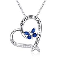 Sterling Silver Elegant Heart Shape Solid Color Butterfly Inlay Zircon Pendant Necklace sku image 9