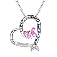 Sterling Silver Elegant Heart Shape Solid Color Butterfly Inlay Zircon Pendant Necklace sku image 10