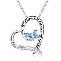 Sterling Silver Elegant Heart Shape Solid Color Butterfly Inlay Zircon Pendant Necklace sku image 11