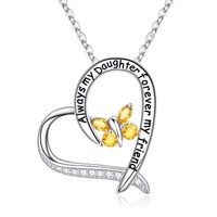 Sterling Silver Elegant Heart Shape Solid Color Butterfly Inlay Zircon Pendant Necklace sku image 12