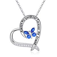 Sterling Silver Elegant Heart Shape Solid Color Butterfly Inlay Zircon Pendant Necklace sku image 13