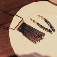 Copper Black Nickel Plating Elegant Glam Tassel Inlay Glass Stone Earrings Necklace main image 7