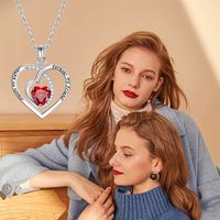 Sterling Silver Elegant Classic Style Heart Shape Solid Color Inlay Zircon Pendant Necklace main image 4