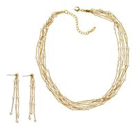 Copper 18K Gold Plated Elegant Glam Geometric Beaded Inlay Artificial Pearls Earrings Necklace main image 4