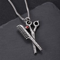 304 Stainless Steel Hip-Hop Punk Scissors COMD Hammer Turquoise Glass Stone Pendant Necklace main image 1