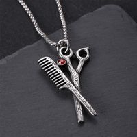 304 Stainless Steel Hip-Hop Punk Scissors COMD Hammer Turquoise Glass Stone Pendant Necklace main image 2