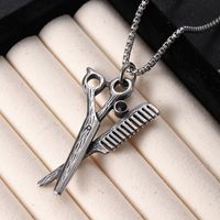 304 Stainless Steel Hip-Hop Punk Scissors COMD Hammer Turquoise Glass Stone Pendant Necklace main image 4