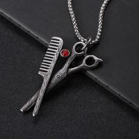 304 Stainless Steel Hip-Hop Punk Scissors COMD Hammer Turquoise Glass Stone Pendant Necklace main image 5