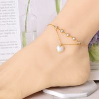 Simple Style Heart Shape Flower Butterfly 304 Stainless Steel Artificial Pearls Glass Stone Shell 18K Gold Plated Women's Anklet main image 4