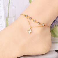 Simple Style Heart Shape Flower Butterfly 304 Stainless Steel Artificial Pearls Glass Stone Shell 18K Gold Plated Women's Anklet sku image 1
