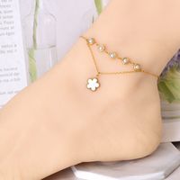 Simple Style Heart Shape Flower Butterfly 304 Stainless Steel Artificial Pearls Glass Stone Shell 18K Gold Plated Women's Anklet sku image 3