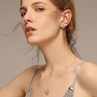Sterling Silver Elegant Classic Style Heart Shape Solid Color Inlay Zircon Pendant Necklace main image 6