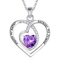 Sterling Silver Elegant Classic Style Heart Shape Solid Color Inlay Zircon Pendant Necklace sku image 2