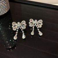 1 Pair Glam Luxurious Bow Knot Inlay Sterling Silver Artificial Crystal Drop Earrings main image 4