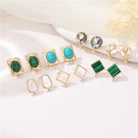 1 Pair Simple Style Geometric Plating Inlay Copper Malachite Turquoise Shell Ear Studs main image 1