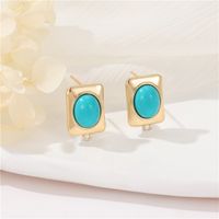 1 Pair Simple Style Geometric Plating Inlay Copper Malachite Turquoise Shell Ear Studs main image 3