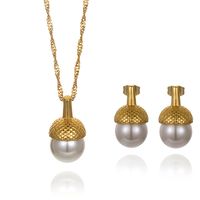 Le Cuivre Style IG Pommes De Pin Placage Incruster Perles Artificielles Des Boucles D'Oreilles Collier sku image 1