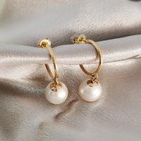 1 Pair Simple Style Geometric Inlay Copper Artificial Pearls Agate 14K Gold Plated Drop Earrings sku image 2