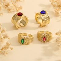 Wholesale Vintage Style Commute Round Eye Copper Plating Inlay 18K Gold Plated Zircon Open Rings main image 5