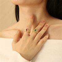 Wholesale Vintage Style Commute Round Eye Copper Plating Inlay 18K Gold Plated Zircon Open Rings main image 2