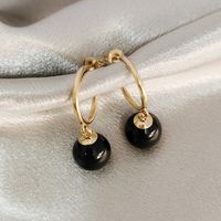 1 Pair Simple Style Geometric Inlay Copper Artificial Pearls Agate 14K Gold Plated Drop Earrings sku image 1