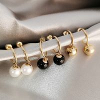 1 Pair Simple Style Geometric Inlay Copper Artificial Pearls Agate 14K Gold Plated Drop Earrings main image 2