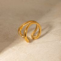 304 Stainless Steel 18K Gold Plated Simple Style Classic Style Plating Inlay Solid Color Rhinestones Rings main image 3