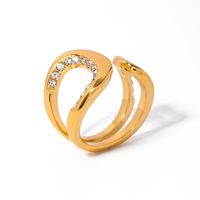 304 Stainless Steel 18K Gold Plated Simple Style Classic Style Plating Inlay Solid Color Rhinestones Rings main image 5