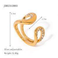 304 Stainless Steel 18K Gold Plated Simple Style Classic Style Plating Inlay Solid Color Rhinestones Rings sku image 1