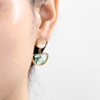 1 Pair Simple Style Semicircle Round Inlay Stainless Steel Opal 18K Gold Plated Drop Earrings main image 7