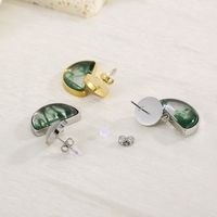 1 Pair Simple Style Semicircle Round Inlay Stainless Steel Opal 18K Gold Plated Drop Earrings main image 1