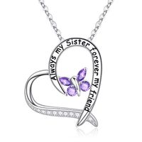 Sterling Silver Elegant Heart Shape Solid Color Butterfly Plating Inlay Zircon Pendant Necklace sku image 2