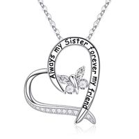Sterling Silver Elegant Heart Shape Solid Color Butterfly Plating Inlay Zircon Pendant Necklace sku image 4