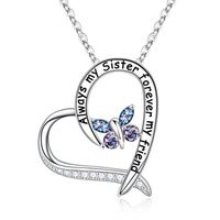 Sterling Silver Elegant Heart Shape Solid Color Butterfly Plating Inlay Zircon Pendant Necklace sku image 6