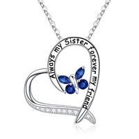 Sterling Silver Elegant Heart Shape Solid Color Butterfly Plating Inlay Zircon Pendant Necklace sku image 9