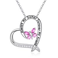 Sterling Silver Elegant Heart Shape Solid Color Butterfly Plating Inlay Zircon Pendant Necklace sku image 10