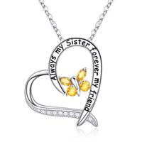 Sterling Silver Elegant Heart Shape Solid Color Butterfly Plating Inlay Zircon Pendant Necklace sku image 12