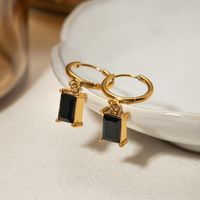 1 Pair Simple Style Classic Style Square Plating Inlay 316 Stainless Steel  Zircon 18K Gold Plated Drop Earrings main image 2