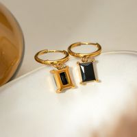 1 Pair Simple Style Classic Style Square Plating Inlay 316 Stainless Steel  Zircon 18K Gold Plated Drop Earrings main image 3