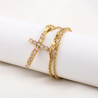 Stainless Steel 18K Gold Plated Business Simple Style Plating Inlay Cross Rhinestones Pendant Necklace main image 3