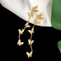 1 Pair Commute Butterfly Plating Inlay Copper Zircon 18K Gold Plated Drop Earrings sku image 1