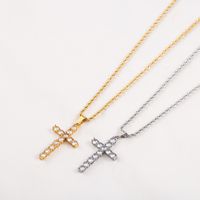 Stainless Steel 18K Gold Plated Business Simple Style Plating Inlay Cross Rhinestones Pendant Necklace main image 7